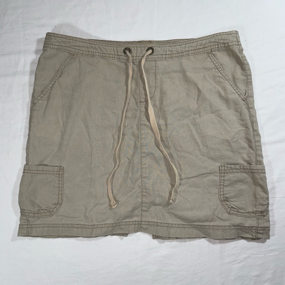 Sonoma Life Style Womens 6 Tan Linen Blend Cargo Mini Skirt Drawstring Utility